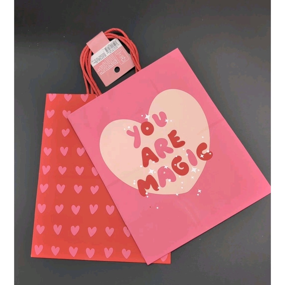 Valentine's Day gift bags red and pink stripes LOVE 8" x 10" 2 styles